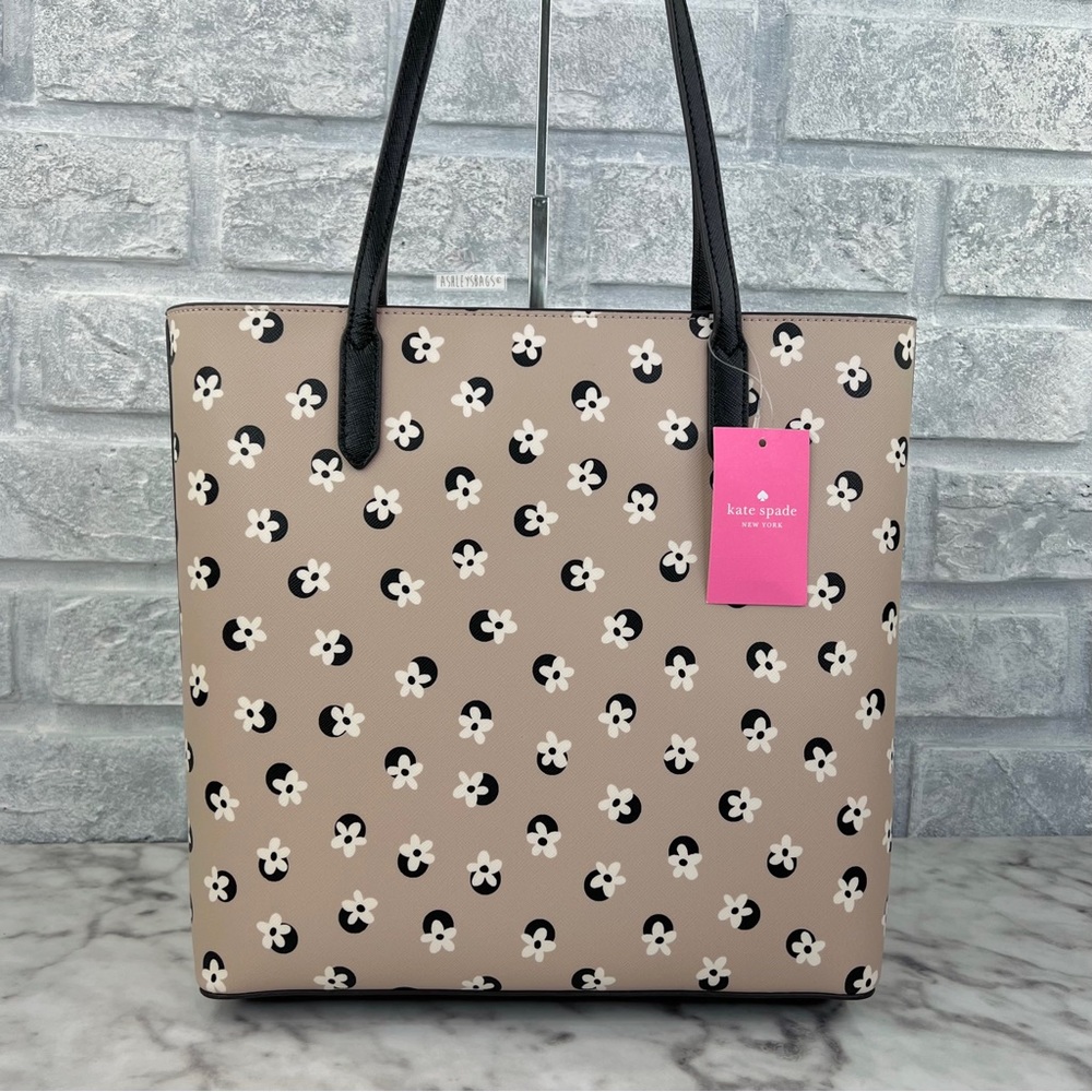Kate Spade Floral Polka Dot Print Tote & Large Slim Bifold Wallet Neutral Multi - Picture 5 of 13